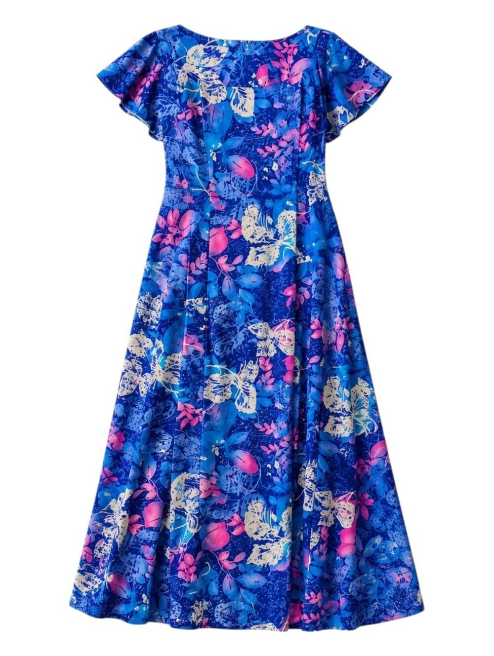 Vintage Made in Hawaii Cotton Maxi Dress Size 8 Floral Tropical Orchid Blue Pink